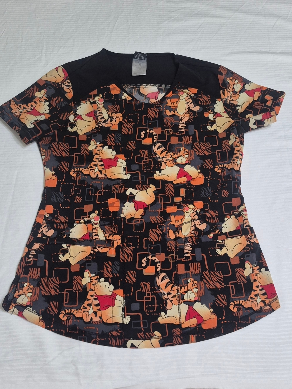 Disney Black Winnie the Pooh & Tigger Short Sleeve Scrubs with Orange Accents